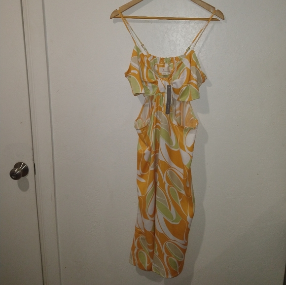 NWT ANTHRO' Cut Out Printed Midi Dress - Picture 8 of 11